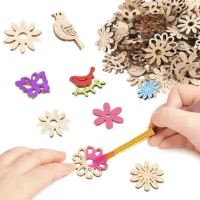 100Pcs Wood Crafts Flowers for Wooden Slices Embellishments Butterflies Butterfly Tiny Bird