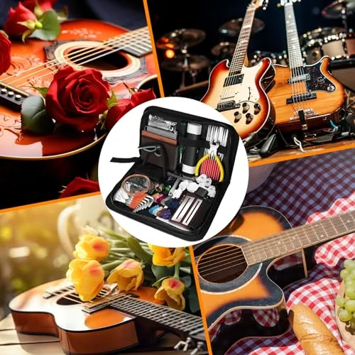 106Pcs Guitar Tool Kit, Guitar Accessories Guitar Maintenance Kit, Guitar Repair Kit with Capo Guitar Strings Picks Bridge Pins Gauge, TIMDAM Guitar