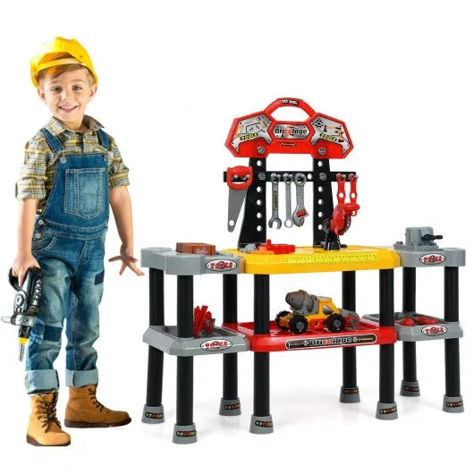 121 Pcs Kids Pretend Workbench Construction Workshop Tool Play Set