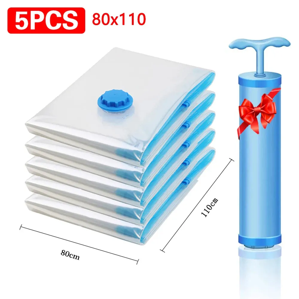 1/5/10pc Vacuum Storage Bags,for Bedding,Pillows,Towel,Clothes Space Saver Travel Storage Bag,With Hand-Pump,Vacuum Bag Package