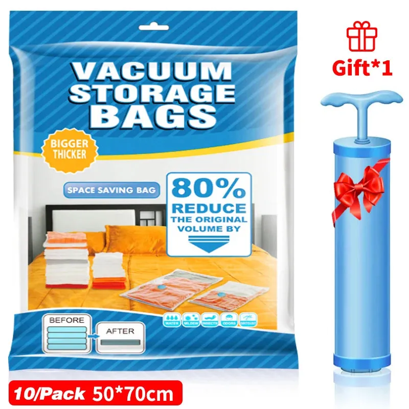 1/5/10pc Vacuum Storage Bags,for Bedding,Pillows,Towel,Clothes Space Saver Travel Storage Bag,With Hand-Pump,Vacuum Bag Package