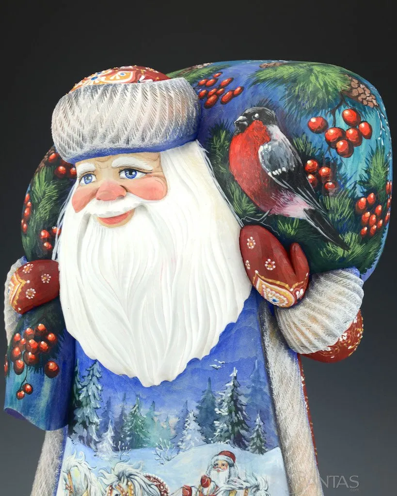 15.5 inch Large Russian Santa with Troika and Santa's Sleigh Scenes