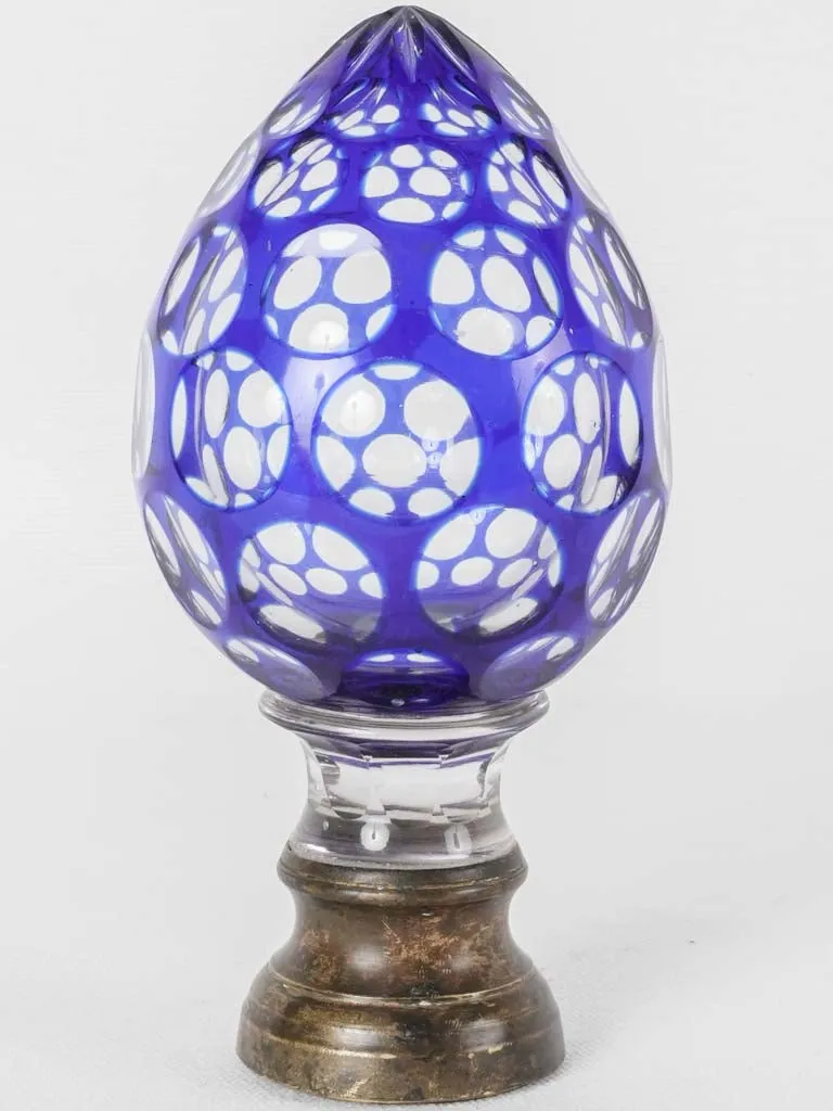 19th century crystal newel cap - blue acorn 7"