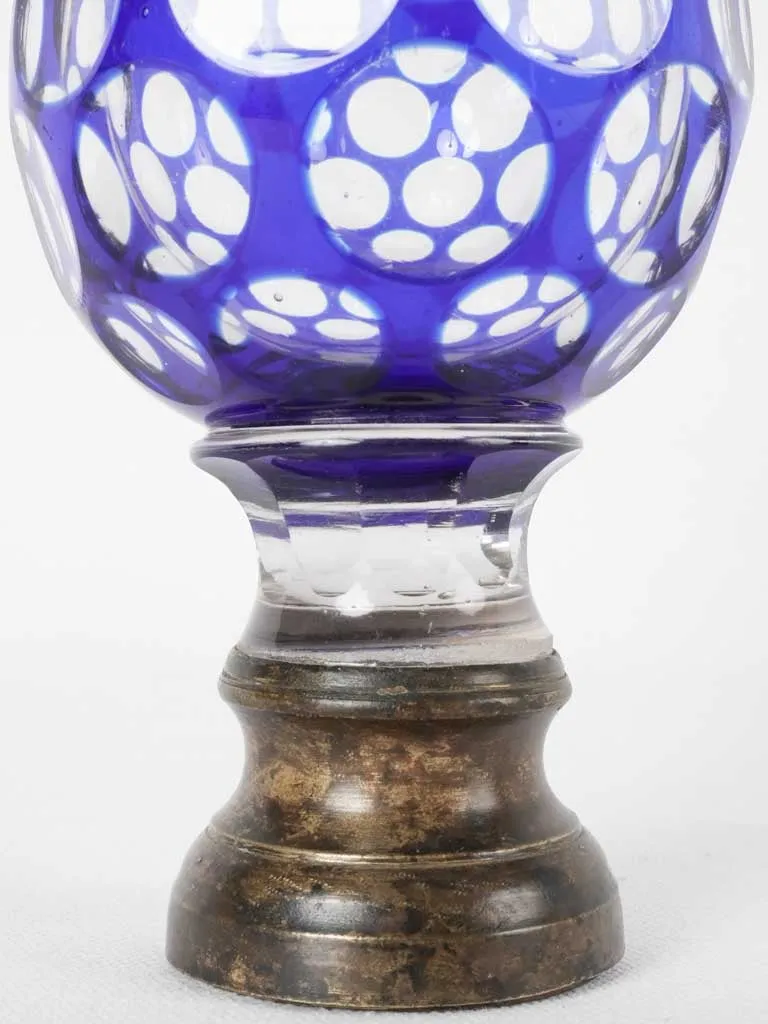 19th century crystal newel cap - blue acorn 7"