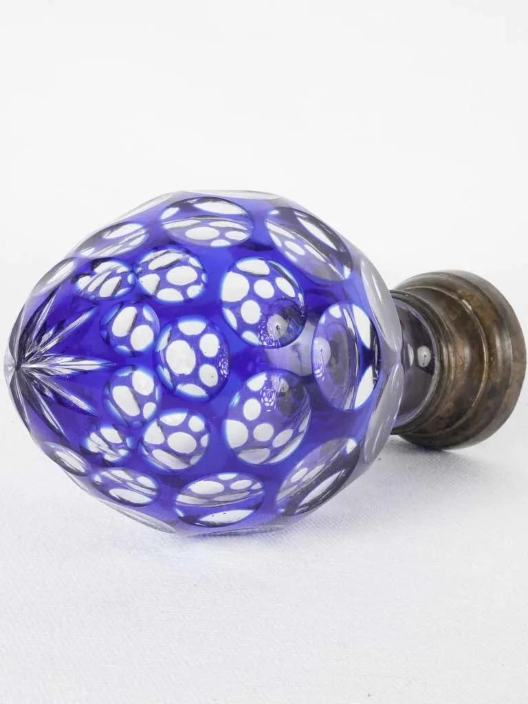 19th century crystal newel cap - blue acorn 7"