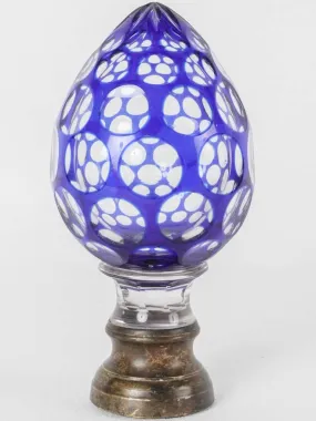 19th century crystal newel cap - blue acorn 7"