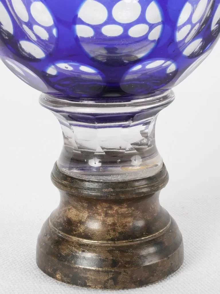 19th century crystal newel cap - blue acorn 7"