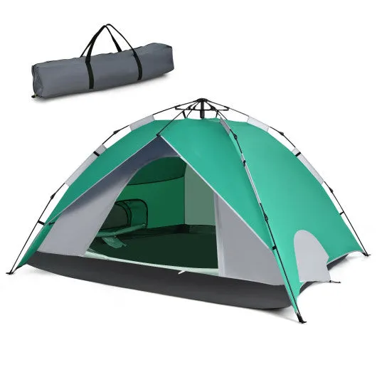 2-in-1 4 Person Instant Pop-up Waterproof Camping Tent-Green