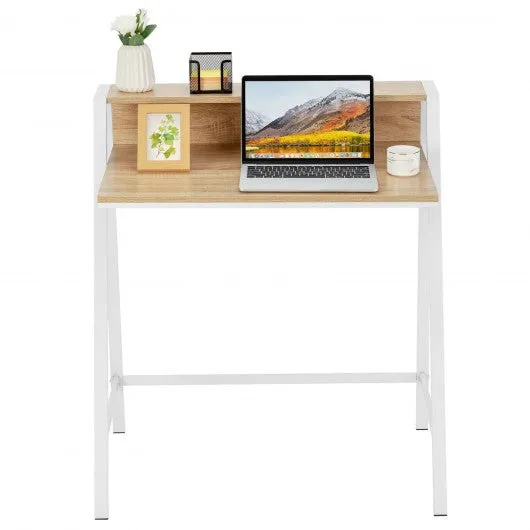 2 Tier Computer Desk PC Laptop Table Study Writing Home Office Workstation New-Natural