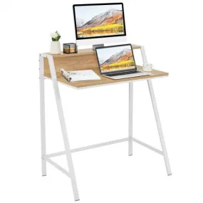 2 Tier Computer Desk PC Laptop Table Study Writing Home Office Workstation New-Natural