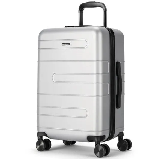 20 Inch Expandable Luggage Hardside Suitcase with Spinner Wheel and TSA Lock-Silver