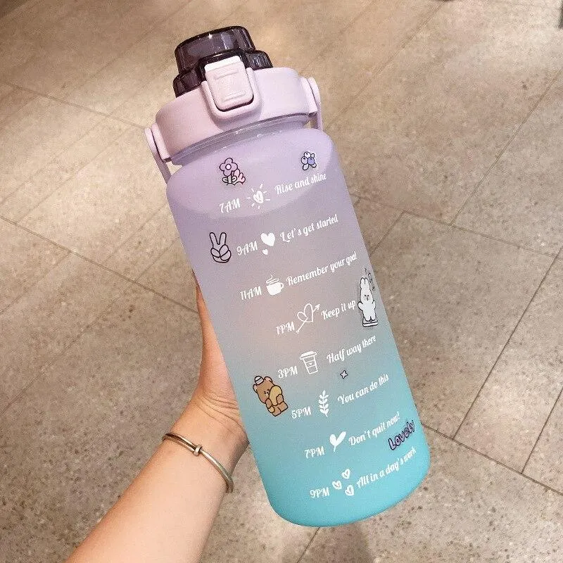 2000ml Kawaii Water Bottle With Straw Sport Plastic Portable Square Drinking Bottle For Girl Cute Juice Tea Water Cups