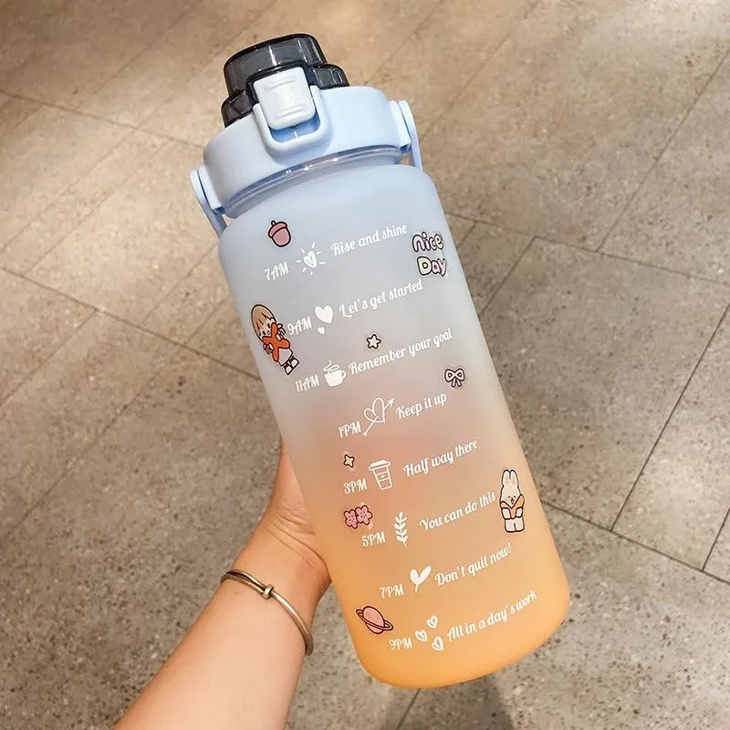 2000ml Kawaii Water Bottle With Straw Sport Plastic Portable Square Drinking Bottle For Girl Cute Juice Tea Water Cups