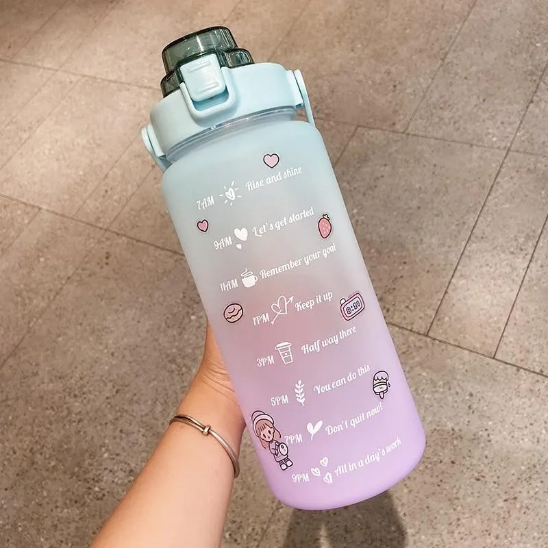 2000ml Kawaii Water Bottle With Straw Sport Plastic Portable Square Drinking Bottle For Girl Cute Juice Tea Water Cups