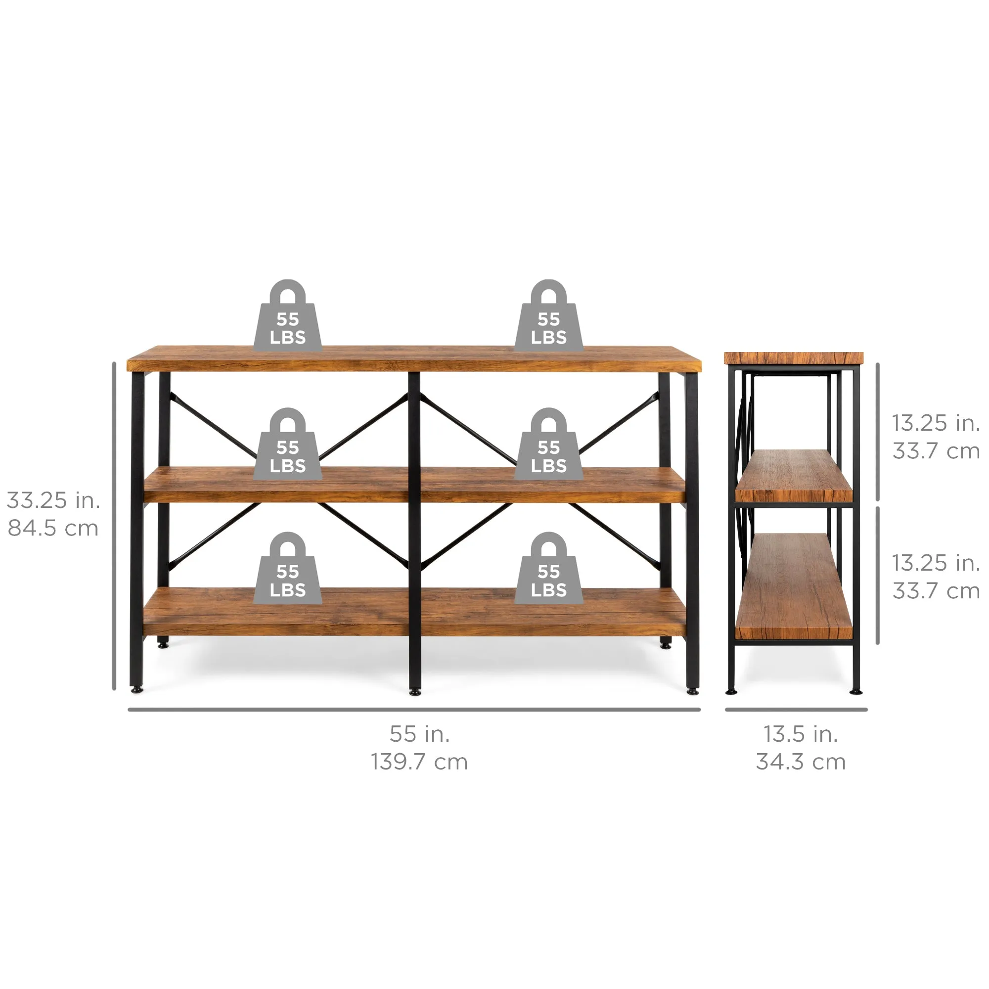 3-Tier Industrial Hallway Console Table for Living Room, Entry Way - 55in