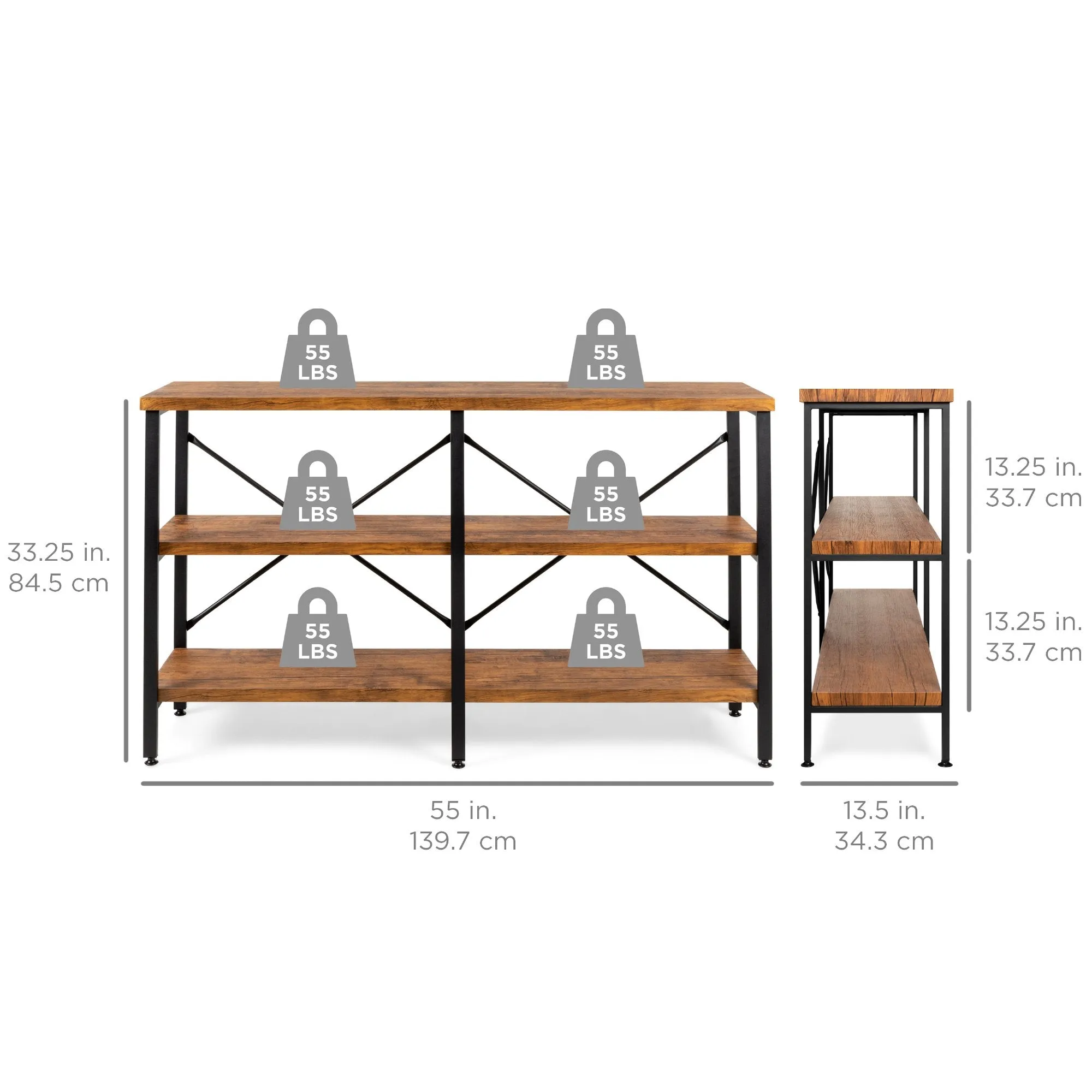 3-Tier Industrial Hallway Console Table for Living Room, Entry Way - 55"