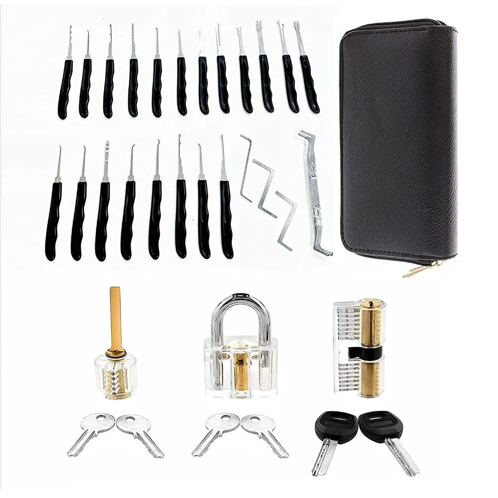 34 Pcs Transparent Lock Picking Kit with Manual & Bag - Gominimo