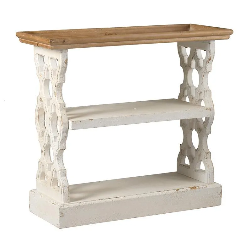 35.5" x 14" x 32" Distressed White and Natural Wood French Country Console Table