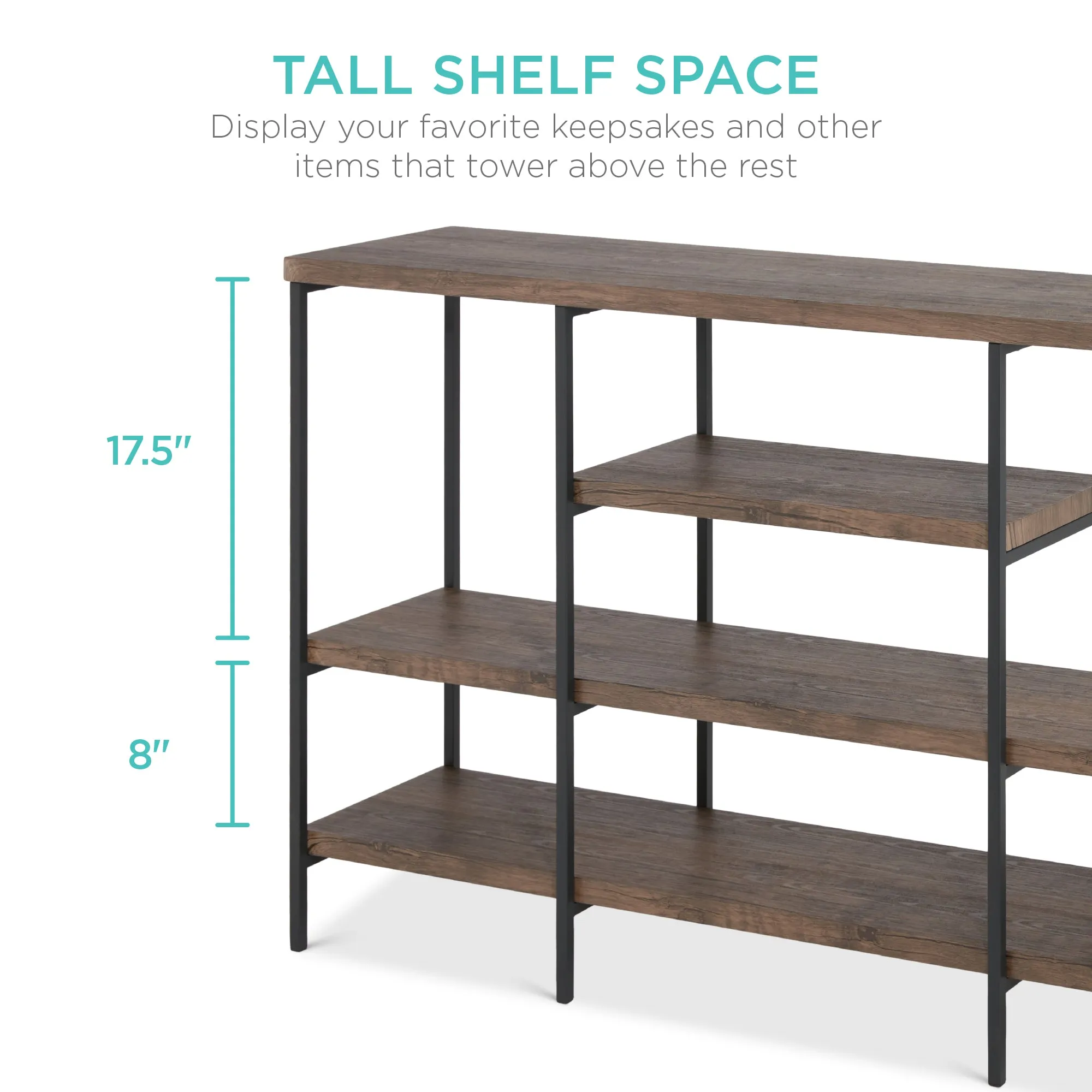 4-Tier Industrial Console Table w/ Tall Shelf Space - 55in