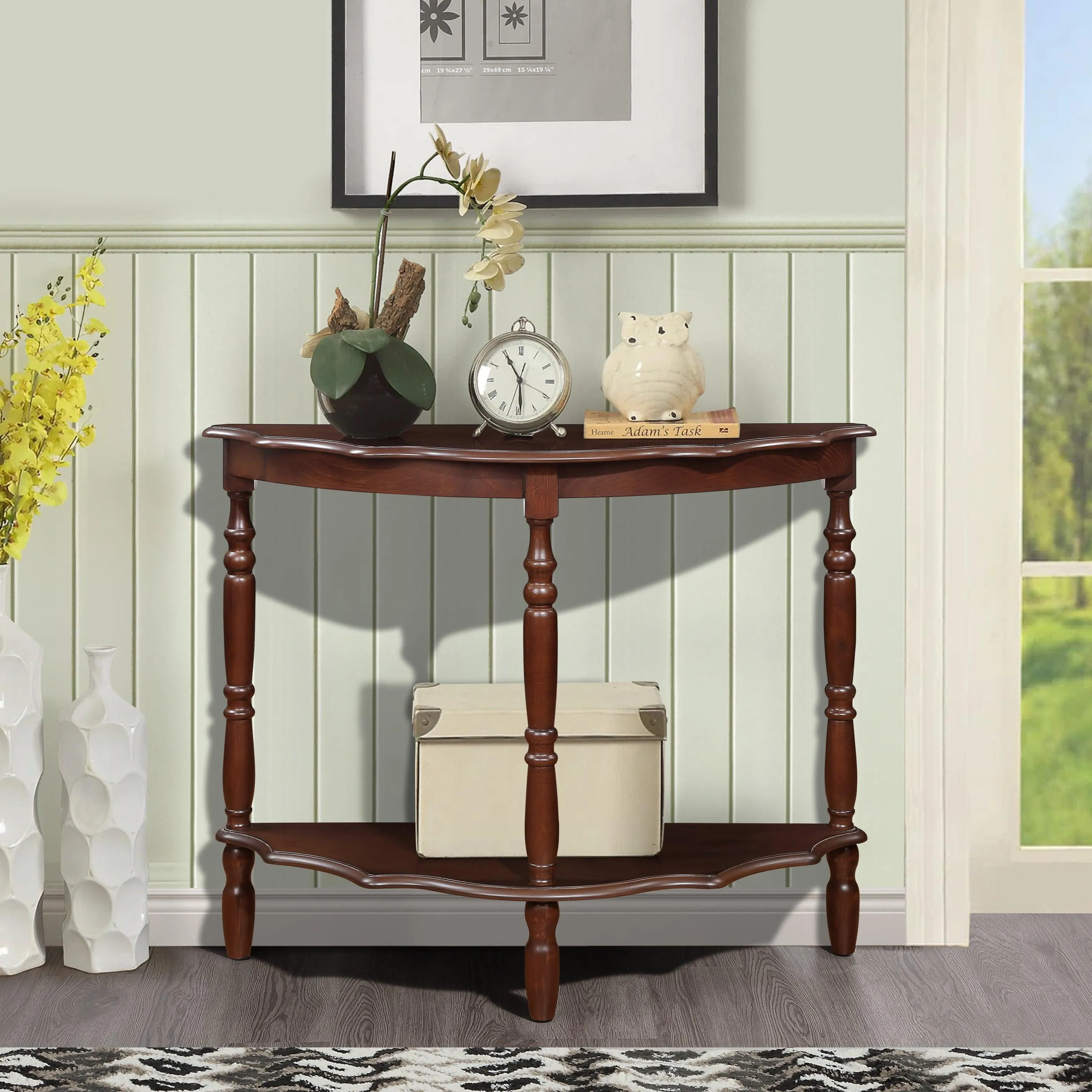 42'' Retro Half-Moon Console Table with Cloud Design Top, Open Shelf, Light Espresso