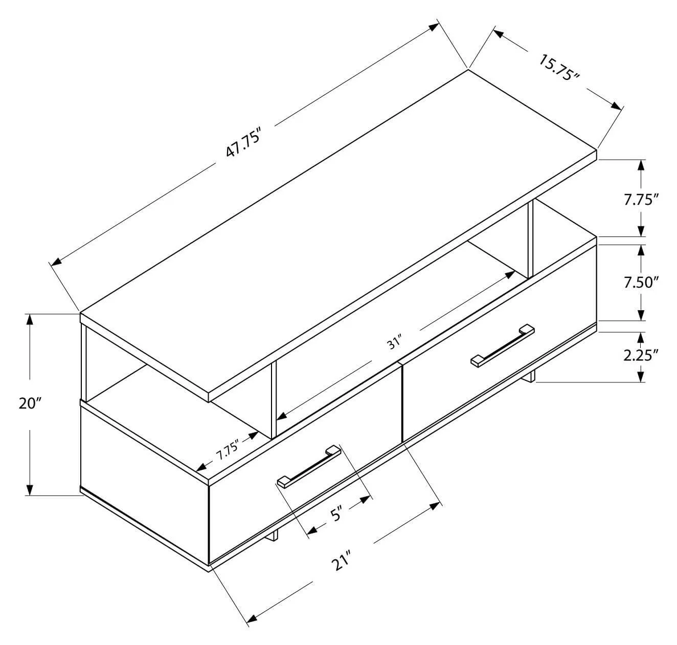 48"L Grey With 2 Storage Drawers Tv Stand