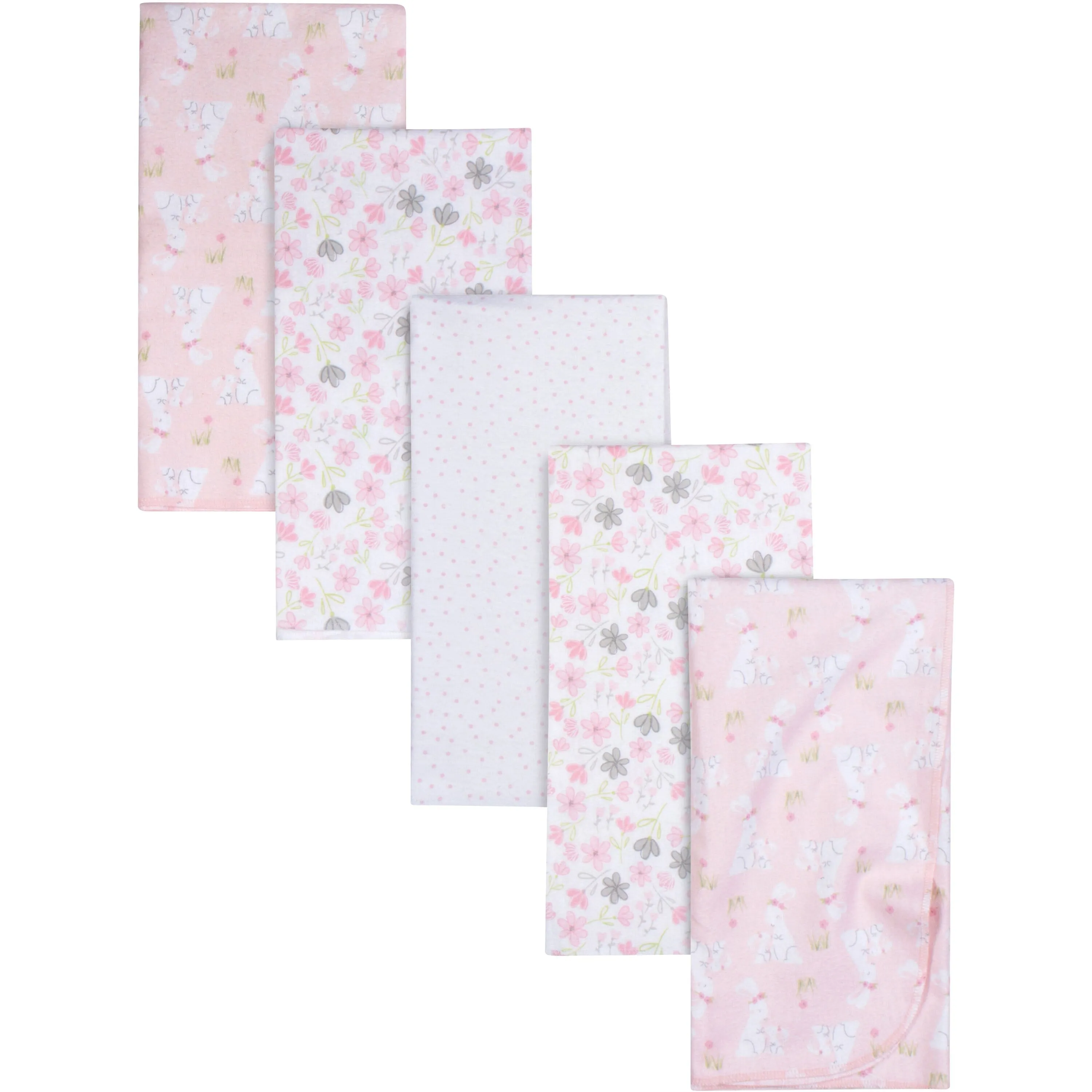 5-Pack Baby Girls Mommy & Me Bunny Flannel Receiving Blankets