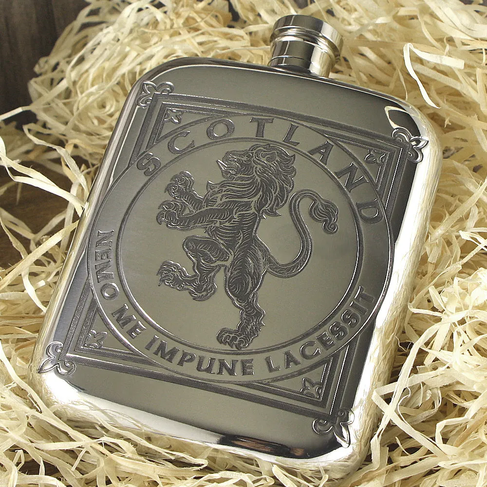 6oz Scottish Rampant Lion Pewter Hip Flask