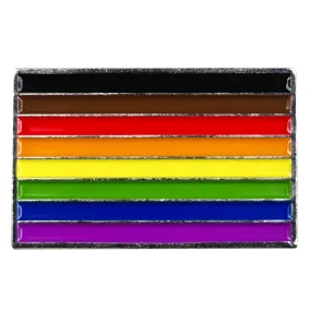 8 Colour Gay Pride Rainbow Flag (Brown & Black Stripes) Flag Silver Metal Rectangle Lapel Pin Badge