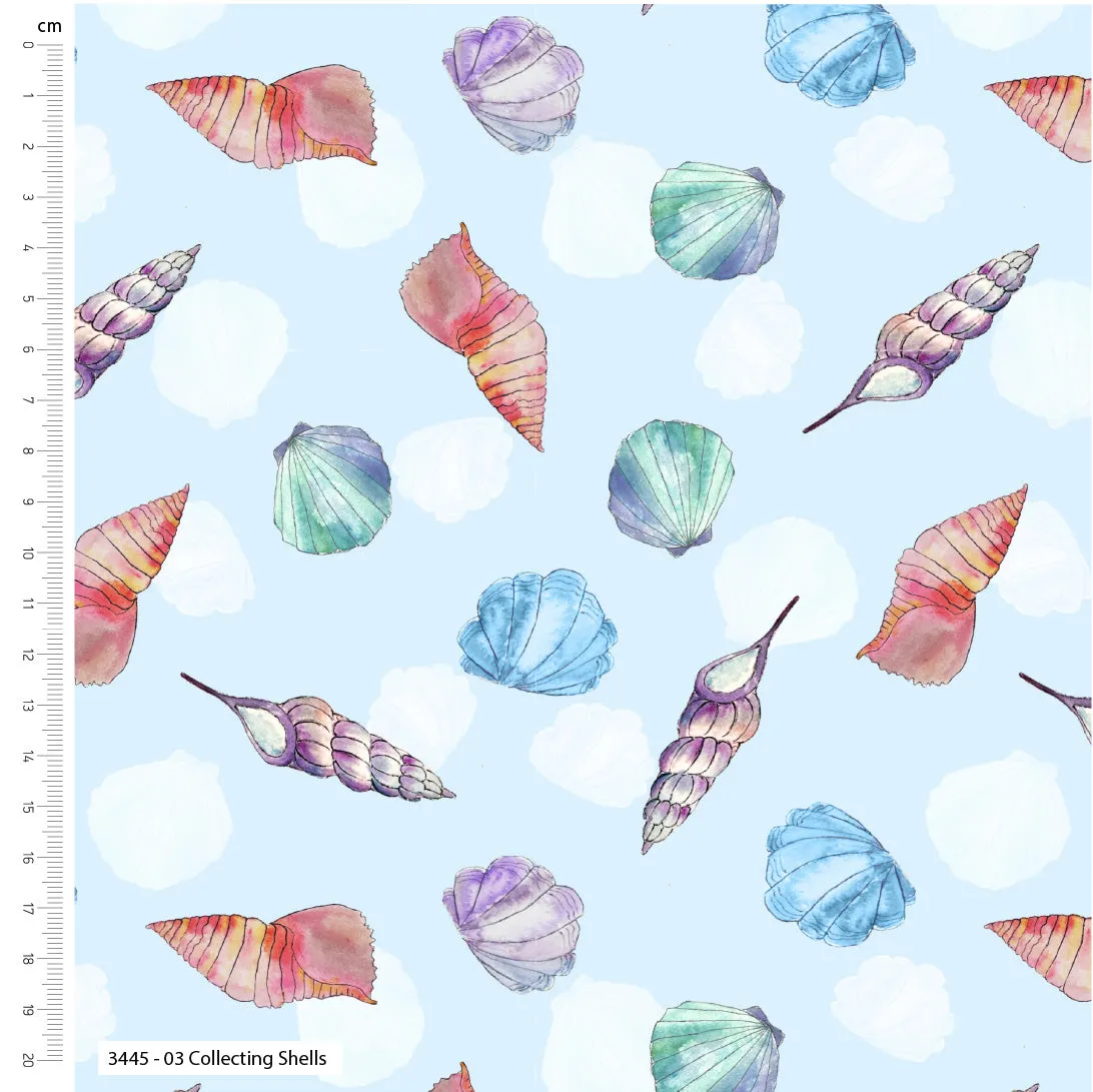 A Day By The Sea Organic Cotton Fabric, Collecting Shells