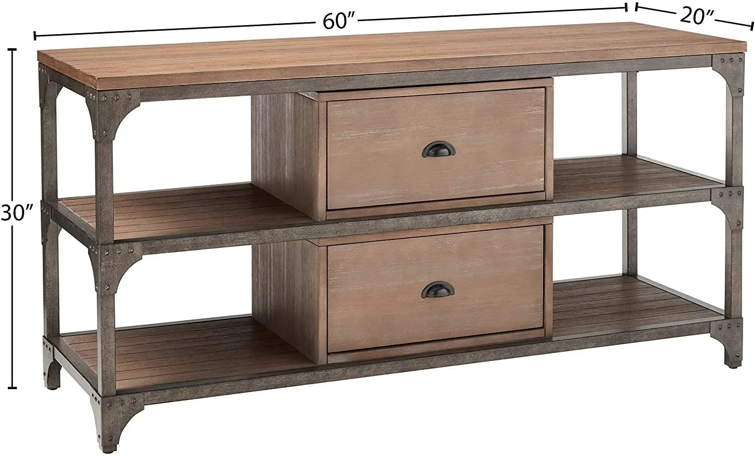 ACME Gorden TV Stand in Weathered Oak & Antique Silver