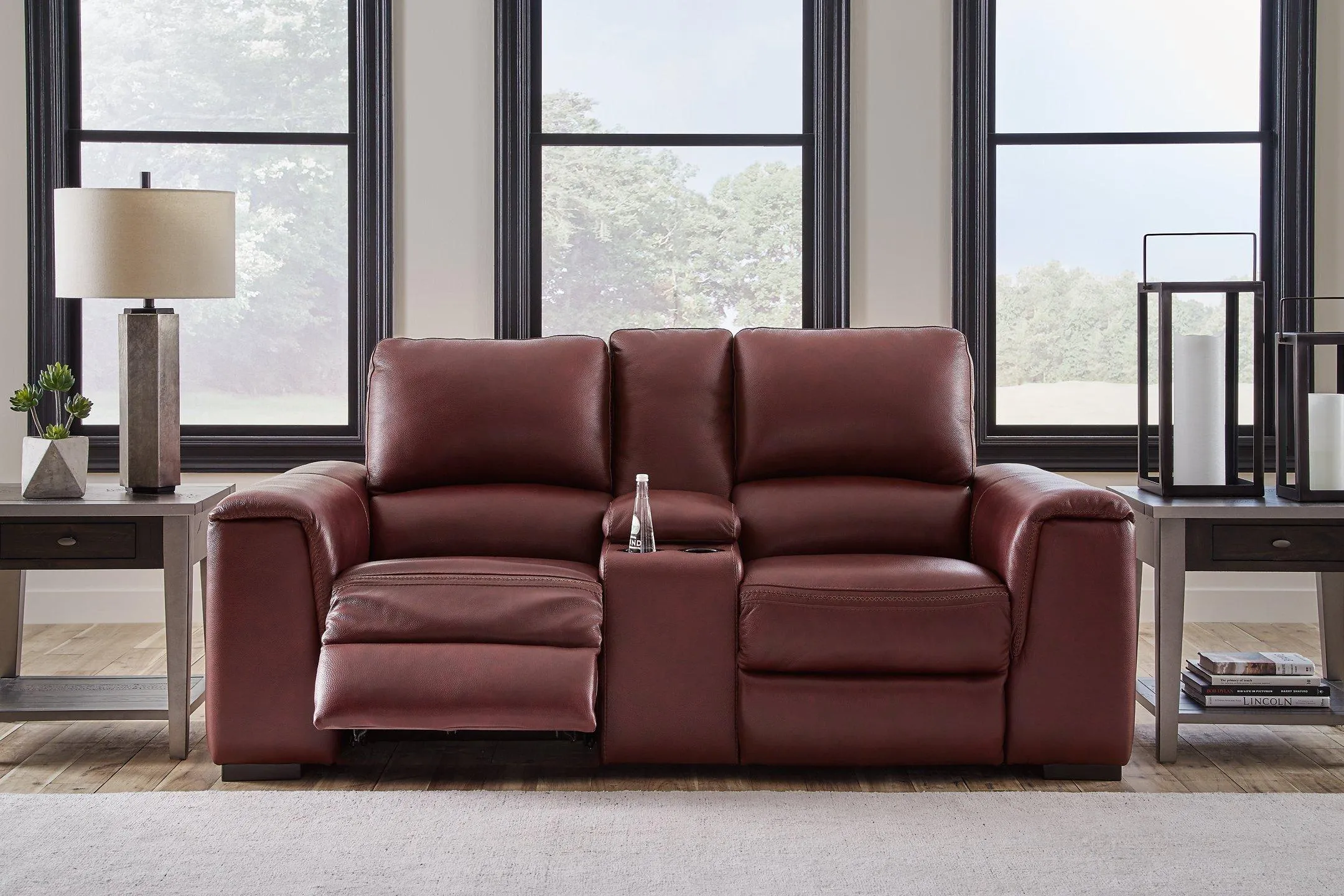 Alessandro Garnet Power Reclining Loveseat with Console