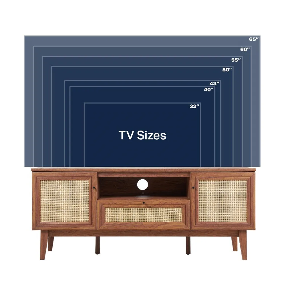 Anmytek 59 in. Farmhouse Caned TV Stand with Drawer and Storage Doors Fits TVs up to 65 in. with Cable Management