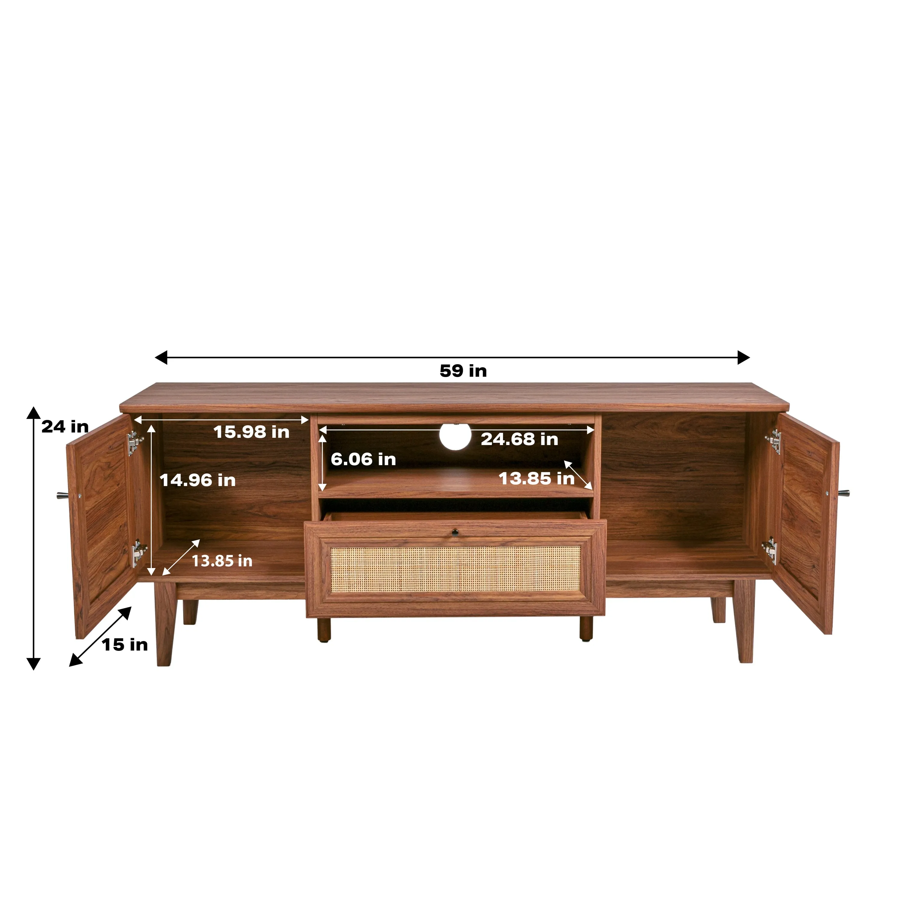 Anmytek 59 in. Farmhouse Caned TV Stand with Drawer and Storage Doors Fits TVs up to 65 in. with Cable Management