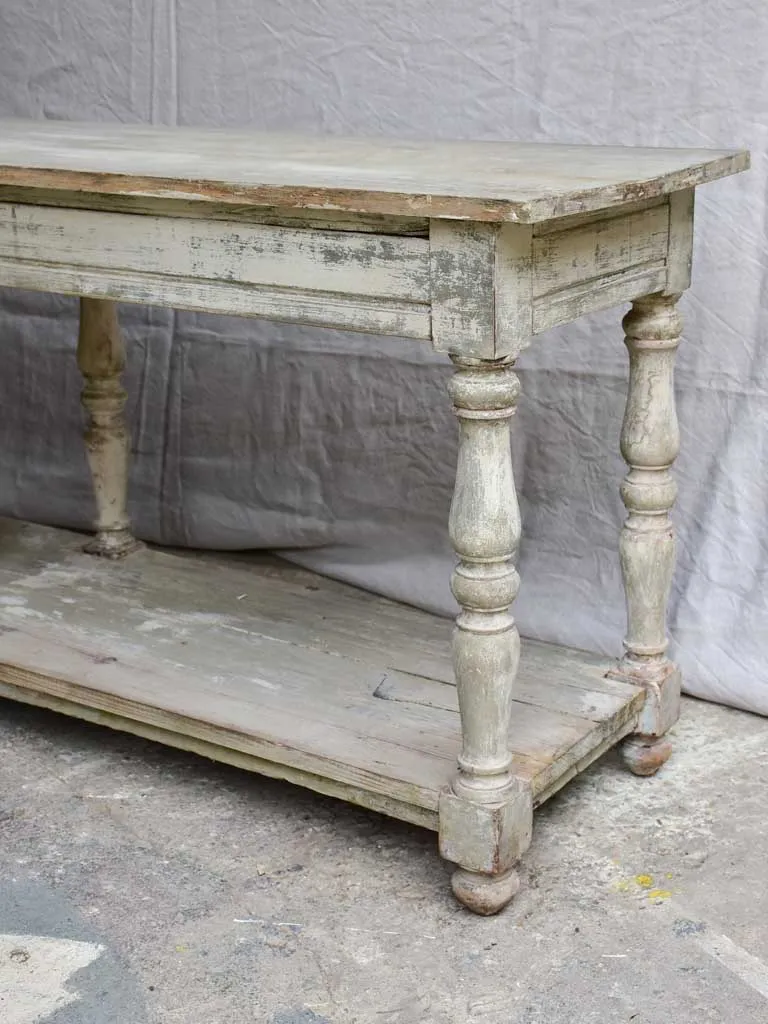 Antique French drapery table with beige / grey painted patina 74¾" long