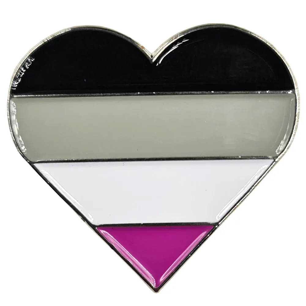 Asexual Flag Silver Metal Heart Lapel Pin Badge