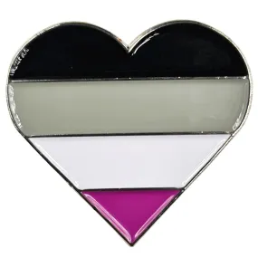 Asexual Flag Silver Metal Heart Lapel Pin Badge