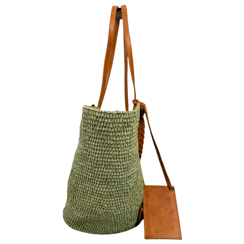 BALENCIAGA Raffia Green Tote Bag LHQ477