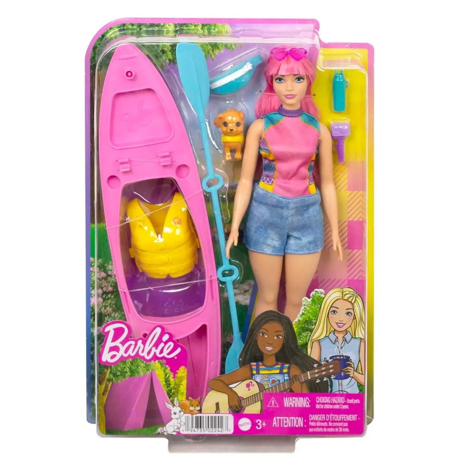 Barbie Daisy Doll Camping Playset Kayak Puppy Canoe Life Vest