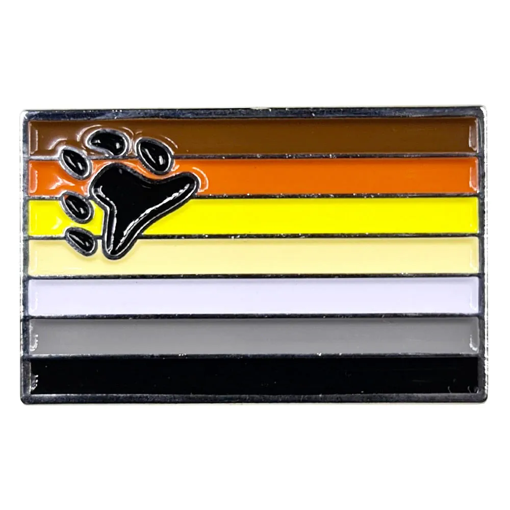 Bear Pride Flag Silver Metal Rectangle Lapel Pin Badge