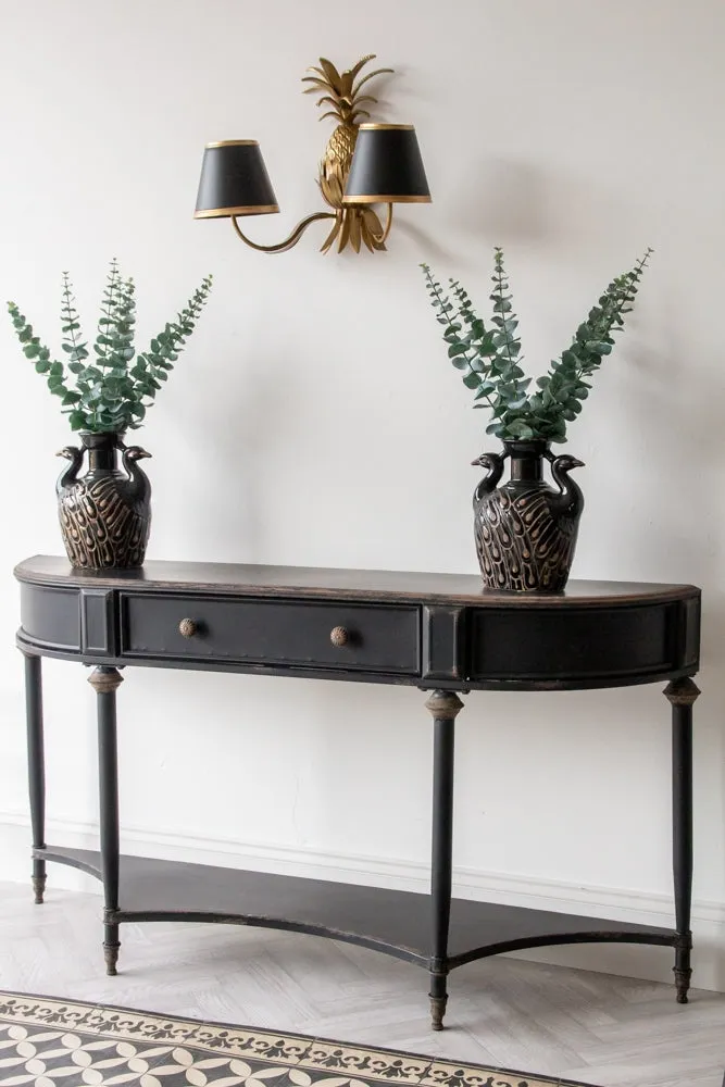 Black Vintage Style Metal Distressed Console Table With Drawer