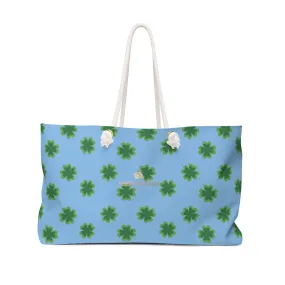 Blue Clover Print Weekender Bag, St. Patrick's Day Large Oversize Tote Bag- Printed in USA