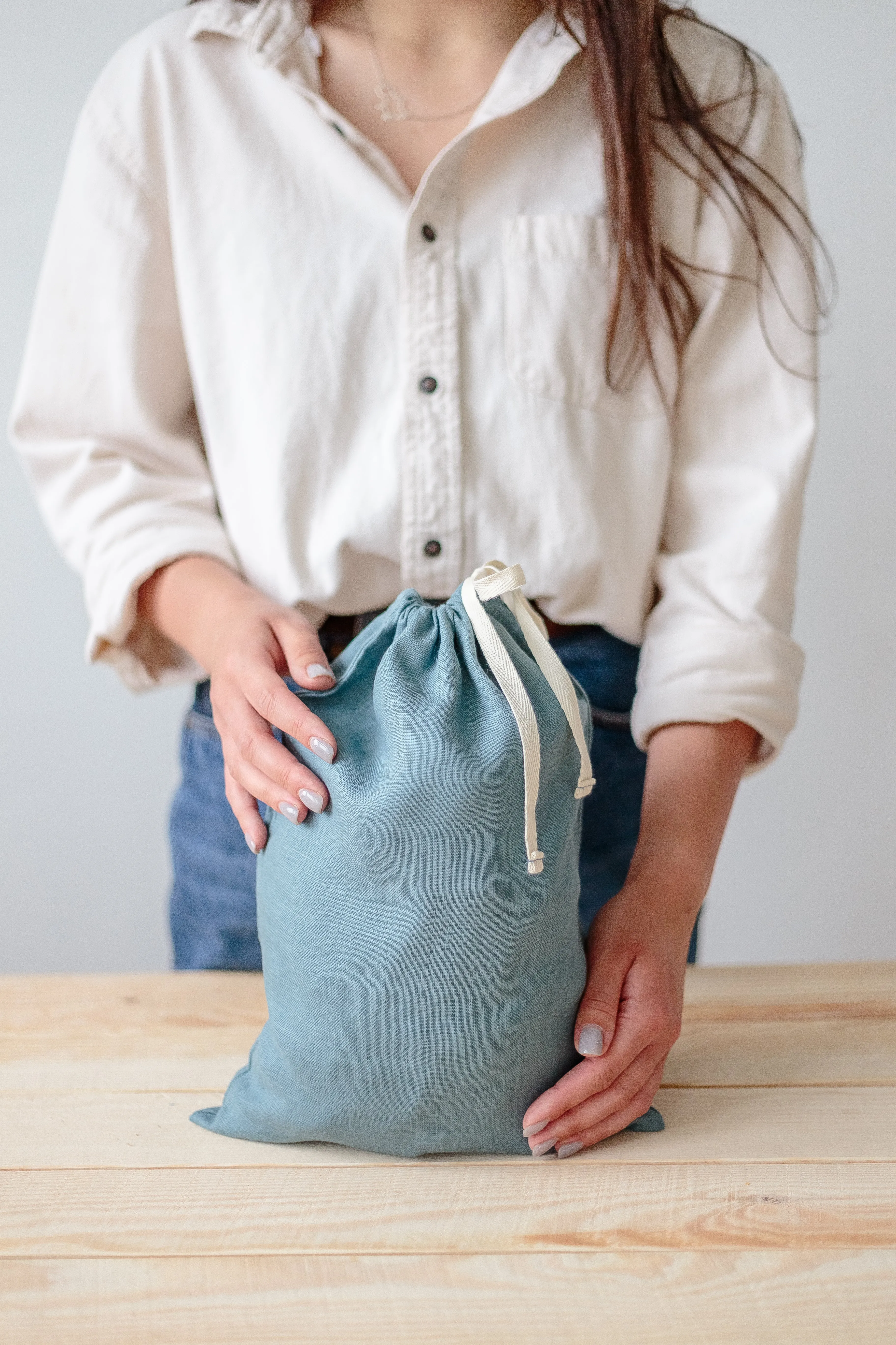 Blue Grey Linen Storage Bag