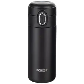 Borosil Stainless Steel Hydra Double Wall Vacuum Insulated Traveller Flask, (Black, 300 ml)