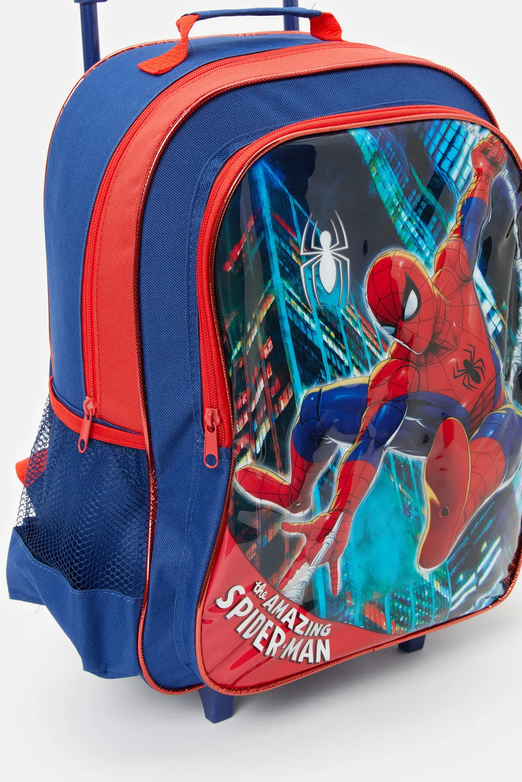 Boys Blue And Red Spider Man Print Trolley Set (5 Piece)