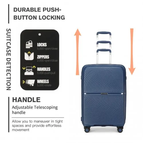 British Traveller 20 Inch Spinner Hard Shell PP Suitcase With TSA Lock - Navy | Lightweight & Durable Travel Luggage