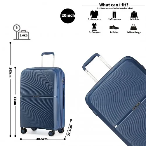 British Traveller 20 Inch Spinner Hard Shell PP Suitcase With TSA Lock - Navy | Lightweight & Durable Travel Luggage