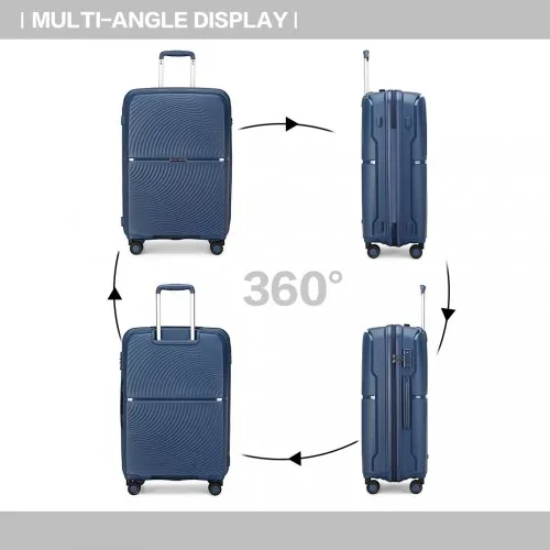 British Traveller 20 Inch Spinner Hard Shell PP Suitcase With TSA Lock - Navy | Lightweight & Durable Travel Luggage