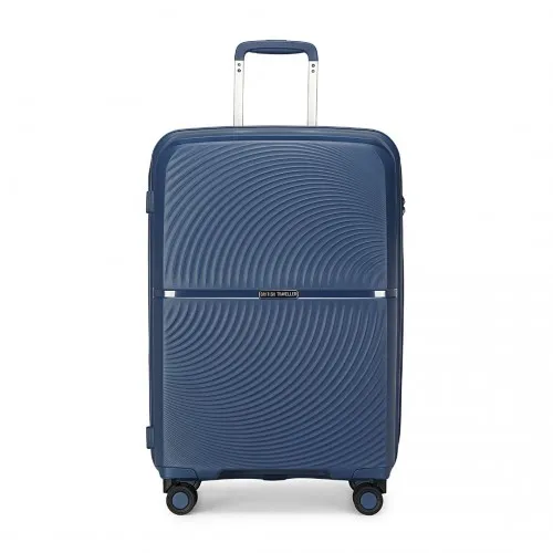 British Traveller 20 Inch Spinner Hard Shell PP Suitcase With TSA Lock - Navy | Lightweight & Durable Travel Luggage