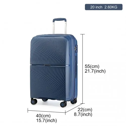 British Traveller 20 Inch Spinner Hard Shell PP Suitcase With TSA Lock - Navy | Lightweight & Durable Travel Luggage