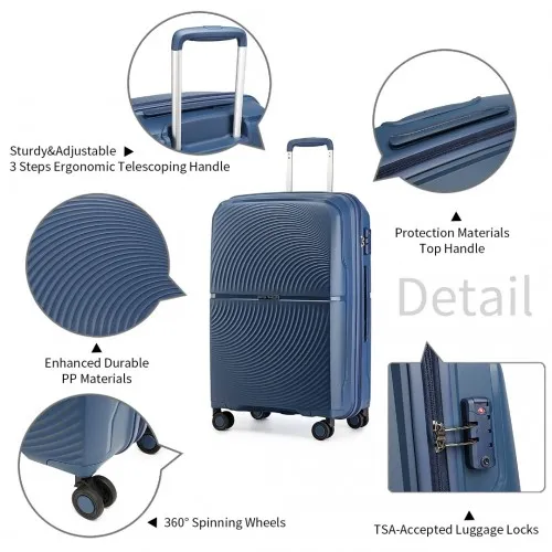 British Traveller 20 Inch Spinner Hard Shell PP Suitcase With TSA Lock - Navy | Lightweight & Durable Travel Luggage